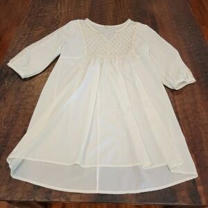 Umgee Peasant Top Boho White Pullover Lace Sheer Festival Blouse Womens Small